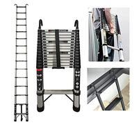 Scala telescopica in acciaio inox da 5 m, scala pieghevole estensibile con 2 ganci, scala antiscivolo multiuso, capacità di carico 150 kg, EN131