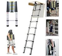 Scala telescopica in acciaio inox, EN131, 3,2 m, antiscivolo, allungabile, portata 150 kg, per porte e interni