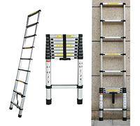 Scala telescopica in alluminio, 3,8 m, antiscivolo, allungabile, da appoggio, per interni ed esterni, 150 kg di portata, EN131