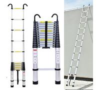 Scala telescopica in alluminio, 6,2 m, con 2 ganci, antiscivolo, allungabile, da appoggio, per interni ed esterni, 150 kg di portata, EN131