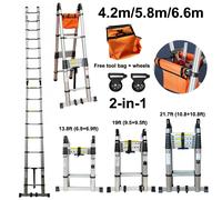 Scala telescopica in alluminio 6.6m/4.2m 13.8ft 22ft scala multiuso portatile pieghevole con telaio A con carico certificato EN131 150kg
