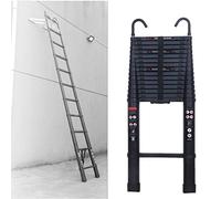 Scala telescopica in alluminio da 3,8 m con 2 ganci, antiscivolo, allungabile, scala per soffitti, 13 gradini, facile da trasportare, portata 150 kg, colore nero