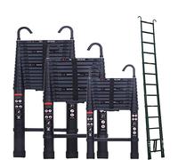 Scala telescopica in alluminio da 3,8 m con 2 ganci, scala da appoggio antiscivolo con 13 gradini, scala estensibile portatile per interni ed esterni, portata 150 kg, colore: nero