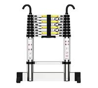 Scala telescopica in alluminio, portatile, con ganci, carico massimo 150 kg, certificato EN131, 2,1 m, taglia unica, 5,4 m, ideale per progetti domestici e fai da te