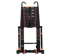 Scala telescopica per Camper/Tetto/soffitta da 6 m/5 m/4 m/3 m, Scala telescopica in Alluminio Nero con Gancio Staccabile, Barra stabilizzatrice e Ruote (Dimensioni: 5,5 m/18 Piedi)