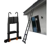 Scala telescopica per Tenda da Tetto/soffitta da 6 m/5 m/4 m/3 m/2 m, Scala telescopica in Alluminio Nero con Gancio Staccabile e Barra stabilizzatrice, carico 440 libbre (Dimensioni: 3,9 m/