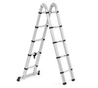 Argento metallizzato Scala telescopica pieghevole - 10 gradini - Alluminio - Altezza: 0,85 - 1,85/3,20 m | MSW