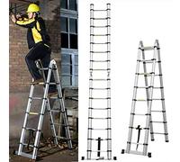 Scala telescopica pieghevole, 2,5 m + 2,5 m, in alluminio, telaio ad A, antiscivolo, compatta, multiuso, facile da riporre, portata 150 kg, EN131