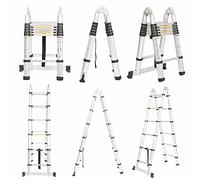 Scala Telescopica Pieghevole 2,5m+2,5m Con Barra Stabilizzatrice - Portatile e Leggero in Alluminio, Multiuso Allungabile, Carico Massimo 150 kg, Norma EN131