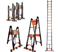 Scala telescopica pieghevole, 6,6 m, capacità 3,3 m + 3,3 m, in acciaio al carbonio, con 2 ruote e borsa degli attrezzi, portata fino a 150 kg, certificata EN131