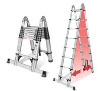 Scala Telescopica Pieghevole Argento 5 Metri | Alluminio, Scala di Alta Qualità con Stabilizzatore, Scala Multiuso e Allungabile, Robusta Portatile, Scala da Appoggio