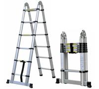 Scala telescopica pieghevole da 3,8 m/5 m con telaio ad A, lega di alluminio/acciaio inossidabile, antiscivolo, stabile, capacità di carico di 150 kg, EN131