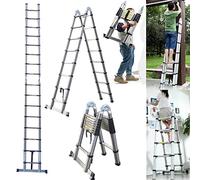 Scala telescopica pieghevole in acciaio inossidabile da 5 m con stabilizzatore, scala estensibile con telaio da 2,5 m + 2,5 m, carico massimo 150 kg, certificato EN131