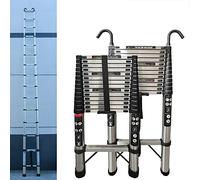 Scala telescopica pieghevole in acciaio inox, 4,4 m, con 2 ganci, in acciaio inox, antiscivolo, multiuso per esterni e interni, EN131, portata 150 kg