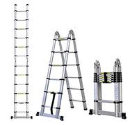 Scala telescopica pieghevole in alluminio, 3,8 m, multiuso, 1,9 m + 1,9 m, capacità di carico 150 kg, sicura e per uso domestico, design espandibile e portatile