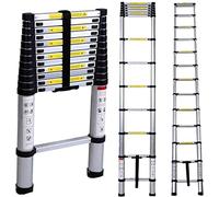 Scala telescopica portatile in alluminio, 3,2 m, con 11 gradini, scala telescopica, salvaspazio, massima 150 kg, per la pulizia di finestre e lavori di manutenzione, EN131
