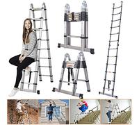 Scala telescopica portatile pieghevole in acciaio inox con barra stabilizzatrice, multiuso, standard EN131, carico massimo 150 kg (1,9 + 1,9 m) per casa, ufficio, loft