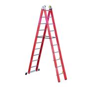 Scala Trasformabile Professionale in Vetroresina - Scala Doppia e d’Appoggio Estensibile - Certificata EN131 TÜV - Stabilizzatore di Base e Tamponi Antiscivolo - Portata 150 kg (2x10 Gradini)