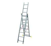 Scala Trasformabile tripla 3 Elementi da 7 a 11 Gradini fino a 8 metri di altezza con barra stabilizzatrice (3x10 Gradini)