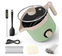 Scalda Cera per Ceretta,1.5L kit Candele Fai da Te con Termometro, Cucchiaio, 100 Stoppini e Accessori,kit per candele fai da te per Cera di Soia, Sapone e Candele Profumate(Verde)