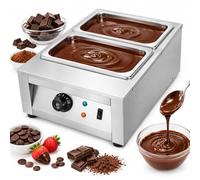 Scalda cioccolato commerciale, temperatura regolabile 30-85°C | Scaldavivande Elettrico a 2 Vasche, Bain Marie in Acciaio Inox per Salse, Cioccolato, Sciroppi