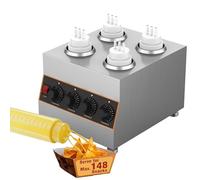 Scalda Salse Elettrico Professionale da banco, 640 W, in Acciaio Inox, per Salsa al Formaggio per Nachos e Salsa al Cioccolato, con 4 flaconi a Pressione da 650 ml.