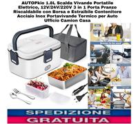 Scalda Vivande Portatile Elettrico 1.8L, 12V/24V/220V 3in1,Porta Pranzo X Uffici