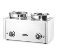 HENDI Bagnomaria elettrico professionale con 2 contenitori in acciaio inox con coperchi (2x4 L), Termosistema, Scaldavivande per salse e zuppe 30-85°C, 8 L, 220V/400W, 506x312x(H)298mm