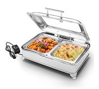 Scaldabagni per feste a buffet elettrico, server a buffet e vassoio in acciaio inox, set da buffet da 9 l, temperatura regolabile + piastra elettrica (gn 1/2) decorazione
