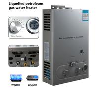 Scaldabagno a gas GPL da 6L/8L Caldaia GPL a gas propano senza serbatoio in acciaio inossidabile con kit doccia Apparecchio da campeggio domestico 6L