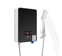 Scaldabagno Elettrico Istantaneo 6500 W, Scaldabagno Senza Serbatoio A Parete Nero con Doccietta, 30-55°C Temperatura Regolabile, Economico per Bagno Cucina, 7 Sicurezze