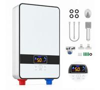 Scaldabagno istantaneo elettrico 6500 W 220 V, scaldabagno senza serbatoio a parete con doccetta e schermo LED, temperatura regolabile, acqua calda per bagno, cucina, lavanderia, lavanderia