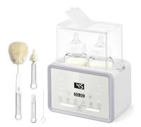 Scaldabiberon 6 in 1 per 2 Biberon con Display LCD, Riscaldamento Rapido, Scongelamento, Sterilizzazione e Conservazione a 48 Ore, Scaldabaschette per Neonati (Bianco)