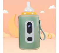 Scaldabiberon per Latte, Riscaldamento Sensibile Scaldabiberon Display LCD Temperatura Regolabile Luce Portatile con Cavo Dati USB per i Viaggi (Verde)