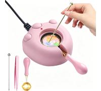 Scaldacera elettrico per ceralacca, rosa, elettrico, per sciogliere ceralacca, perline, bastoncini con cucchiaio, agitazione per fai da te (rosa)