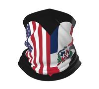 Scaldacollo Half Dominican Republic Flag Half USA Flag Love Heart Sciarpa A Mezza Faccia Antivento Fascia per Capelli Sportiva Ghetta, per Estivo, Yoga, Donna, 26x30cm