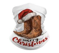Scaldacollo Uomo Donna Merry Christmas Cowboy Boots Santa Hat Passamontagna Versatili Headwrap Unisex Sciarpa A Tubo, per Campeggio, Ciclismo, Adulto, Escursionismo, 26x30cm