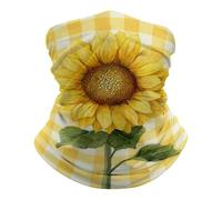 Scaldacollo Uomo Donna Watercolor Single Sunflower On Yellow White Checkered Decorazione Facciale Lavabile Sciarpa A Tubo Antivento Passamontagna, per Uomo, Sports, Campeggio, Donna, 26x30cm