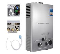 Scaldacqua a gas GPL, 16 kW, riscaldatore per acqua istantaneo a gas, modalità inverno ed estate, protezione contro il surriscaldamento, con mela doccia e impianto idraulico, bruciatore per caldaia