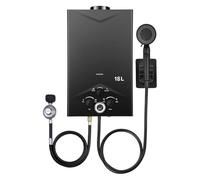 Scaldacqua a gas propano GPL 18L, scaldabagno istantaneo senza serbatoio 36 kw con kit doccia,Pressione dell'acqua di avviamento super bassa,Bruciatore di caldaia per campeggio, camper, casa (nero)
