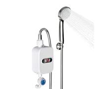 Scaldacqua elettrico scaldabagno 3,5 KW 220 V con kit doccia con doccetta a mano, per acqua in cucina, lavaggio quotidiano e acqua calda per il bagno, 12,5 x 6,5 x 33 cm, bianco