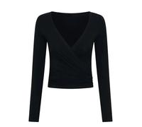 Scaldacuore Danza Bambina Top avvolgente da donna for pilates, allenamento, balletto, camicia da annodare a maniche lunghe, incrociato, sexy, scollo a V profondo, camicetta da yoga, sportiva(Black,M)