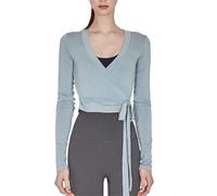 Scaldacuore Danza Bambina Top da donna con incrocio incrociato, manica lunga, scollo a V profondo, da yoga, corto, da annodare, da allenamento, da balletto, camicia casual, camicetta(Color 02,S)