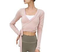 Scaldacuore Danza Bambina Top da donna con incrocio incrociato, manica lunga, scollo a V profondo, da yoga, corto, da annodare, da allenamento, da balletto, camicia casual, camicetta(Color 05,XL)