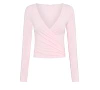 Scaldacuore Danza Donna Top avvolgente da donna for pilates, allenamento, balletto, camicia da annodare a maniche lunghe, incrociato, sexy, scollo a V profondo, camicetta da yoga, sportiva(Pink,M)