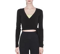 Scaldacuore Danza Donna Top da donna con incrocio incrociato, manica lunga, scollo a V profondo, da yoga, corto, da annodare, da allenamento, da balletto, camicia casual, camicetta(Color 03,M)