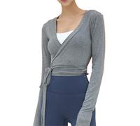 Scaldacuore Danza Donna Top da donna con incrocio incrociato, manica lunga, scollo a V profondo, da yoga, corto, da annodare, da allenamento, da balletto, camicia casual, camicetta(Color 04,L)