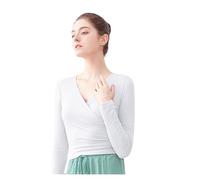 Scaldacuore Danza Giacca da balletto da donna Top da ballo Avvolgente in maglia con scollo a V Manica lunga Camicia da ballo Fasciatura Top da balletto Top da allenamento Costumi da ballo(White,L heig