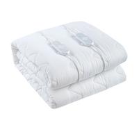 Scaldaletto Elettrico Matrimoniale 203 x 165 Cm Cotone e Poliestere Impermeabile 3 Livelli di Temperatura 2 Controller Indipendenti Spegnimento Automatico Anti Surriscaldamento Fascia Elastica Bianco