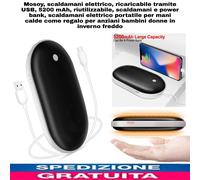 Scaldamani elettrico, ricaricabile tramite USB,5200 mAh,riutilizzabile,Powerbank